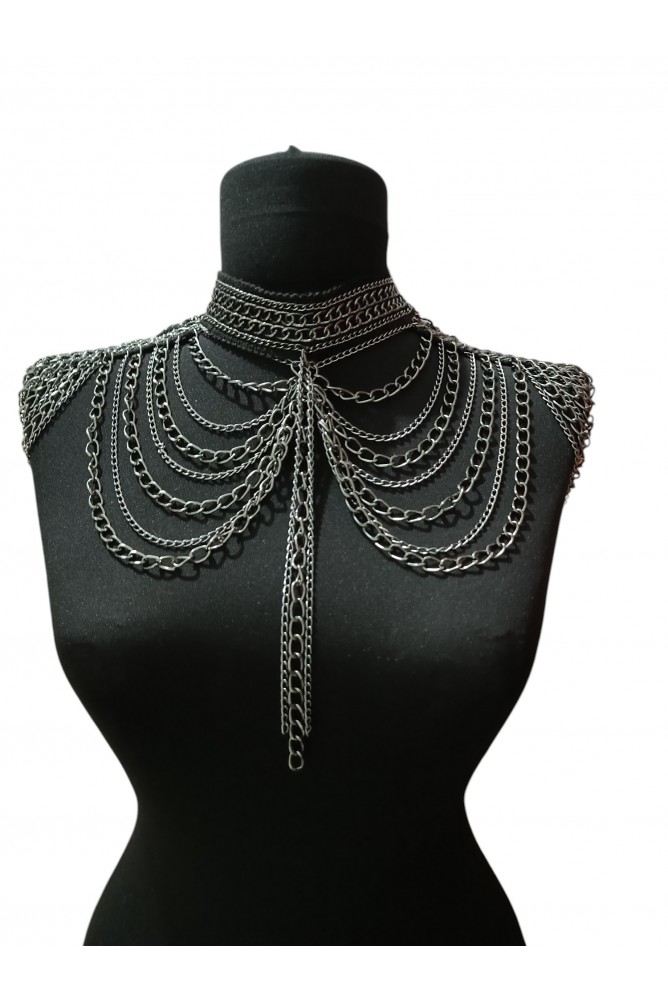 Gotik Zincir Omuz Aksesuarı - Özel Tasarım Alüminyum Zincirli Zırh Modeli
