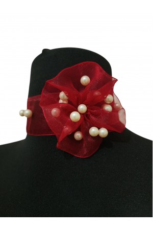 Tüllü İncili Choker Kolye