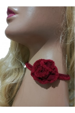 Bordo Çiçek Choker Kolye