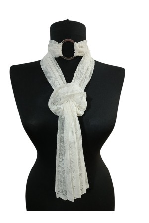 Ekru Tül Desenli Tokalı Boyunluk – Bandana – Flor Set
