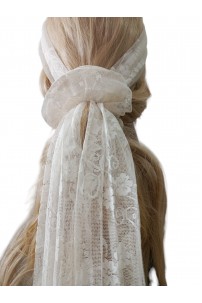 Ekru Tül Desenli Tokalı Boyunluk – Bandana – Flor Set
