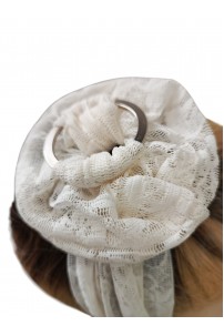 Ekru Tül Desenli Tokalı Boyunluk – Bandana – Flor Set