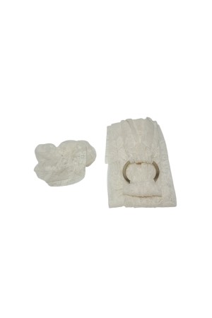 Ekru Tül Desenli Tokalı Boyunluk – Bandana – Flor Set