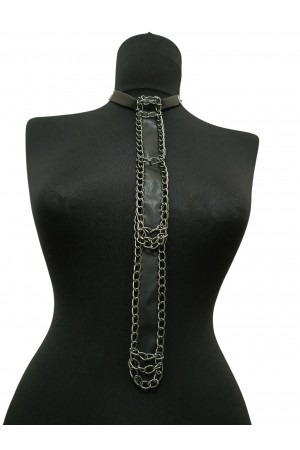 Zincirli Deri Kravat Kolye