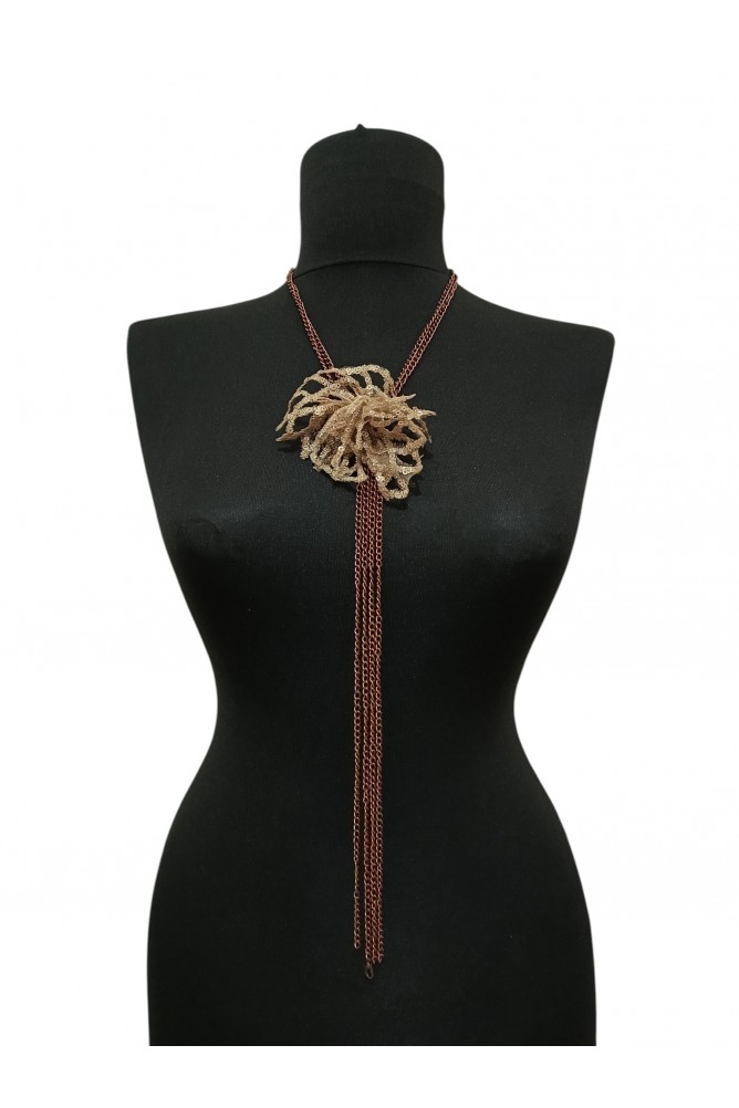 Kahverengi Yaprak Çiçek Kolye 