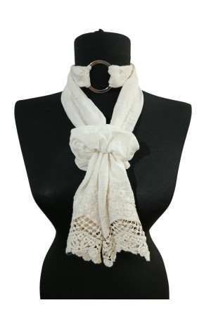 Krem Tokalı Dantelli Boyunluk – Bandana – Flor Set