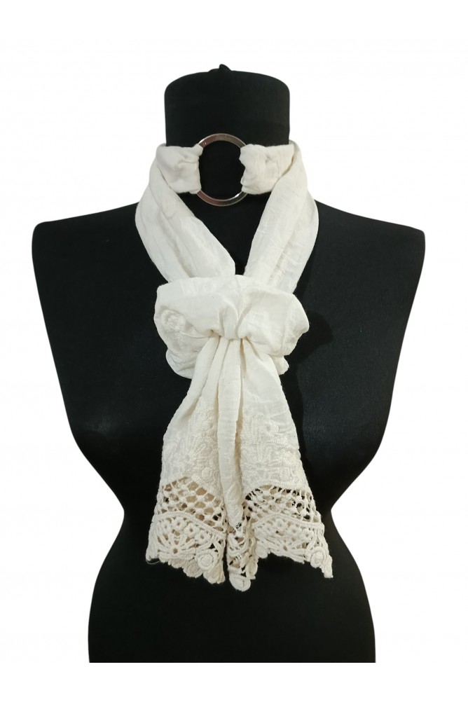 Krem Tokalı Dantelli Boyunluk – Bandana – Flor Set