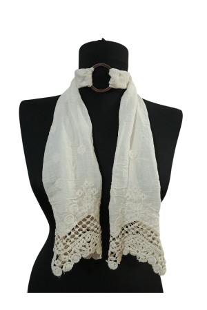 Krem Tokalı Dantelli Boyunluk – Bandana – Flor Set