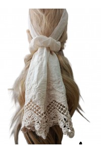 Krem Tokalı Dantelli Boyunluk – Bandana – Flor Set