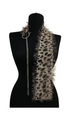 Leopar Desenli Zincir Detaylı Tokalı Boyunluk