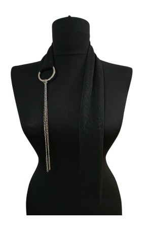 Zincir Detaylı Siyah Simli Likralı Boyunluk