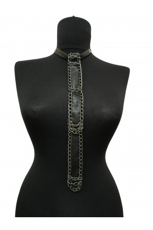 Zincirli Deri Kravat Kolye